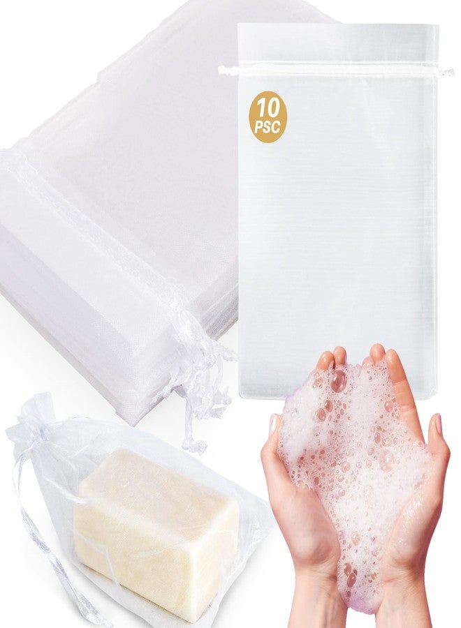 RAQEHO 10 Mesh Soap Bags for Soap Bars - RAQEHO 4"X6" Hanging Dry Organza Bags Bar Soap Pouch Saver Bag Sock Bar Scrubber Pouch Exfoliating Foaming Net Mesh Exfoliating Net Shower Washing Body Gift Packaging - Image 1